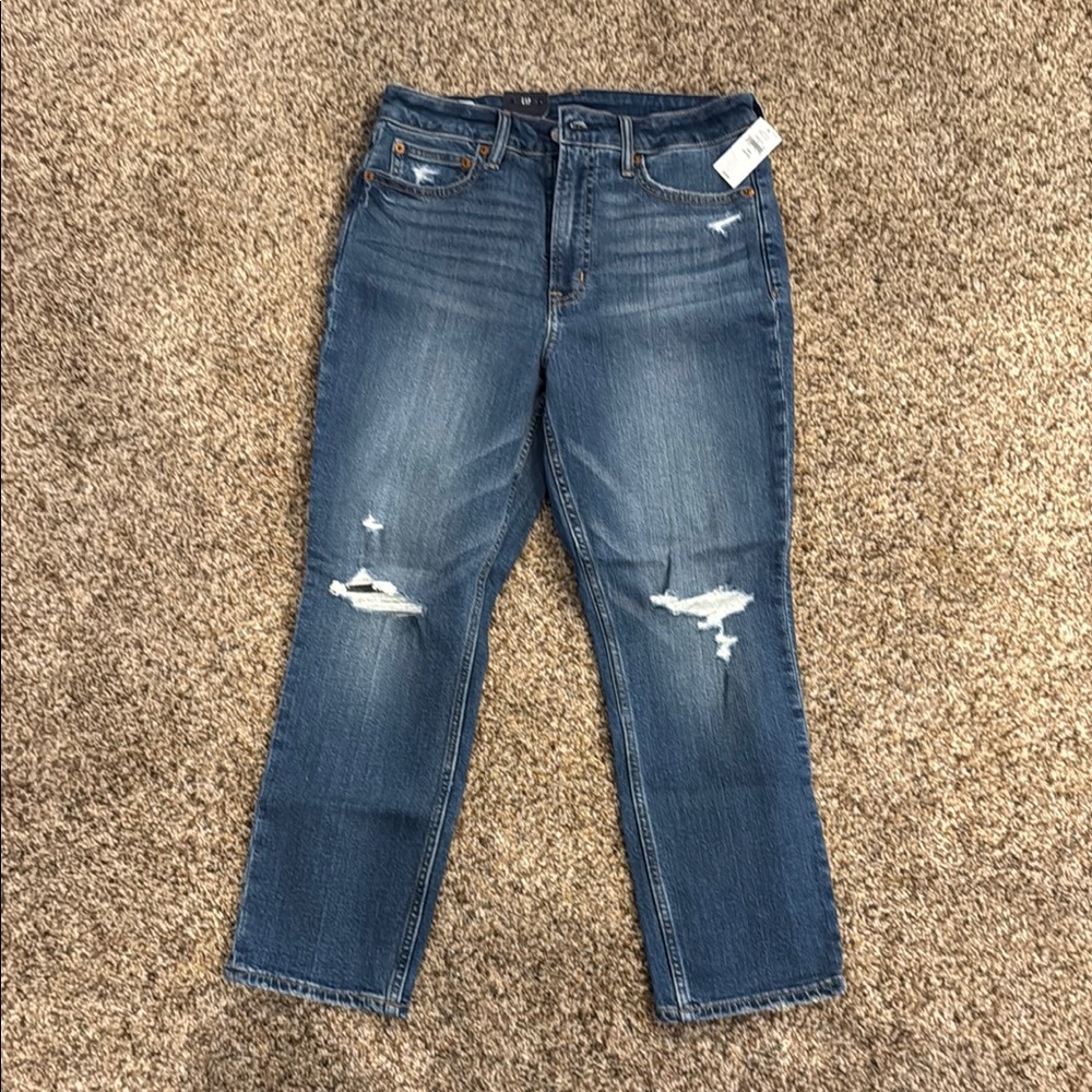 GAP Blue Straight Leg Jeans with Knee Distressing